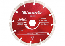 Диск алмазный отрезной сегментный, 180 х 22,2 мм, сухая резка// MATRIX PREMIUM