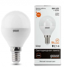 Лампа светодиодная GAUSS шар E14 10W 2700К