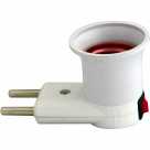 Переходник вилка-патрон Е27 белый c выкл.EKF Ecola TDM